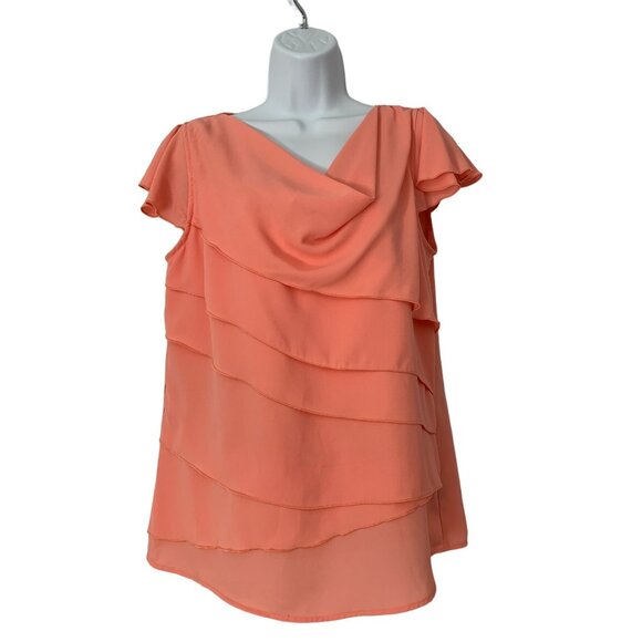 AGB Womens Peach Cowl Neck Layered Flutter Sleeve Blouse Size Medium - Picture 1 of 8